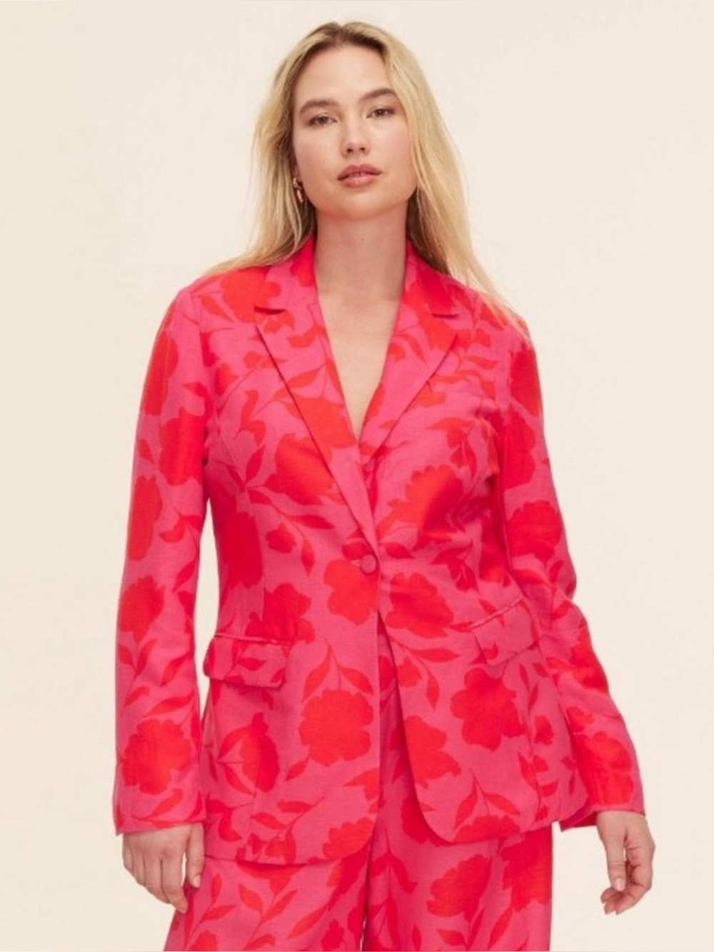 Kate Spade Linen Set - Pink Floral Single-Button Blazer and Pants